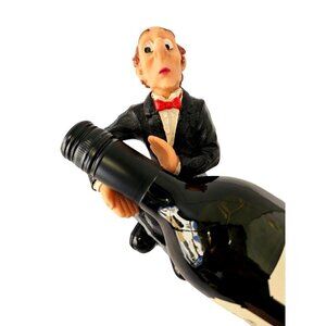 Ganz Whimsical Waiter Sommelier Wine Holder Ceramic Figurine 8 X 5 Inches 1990s